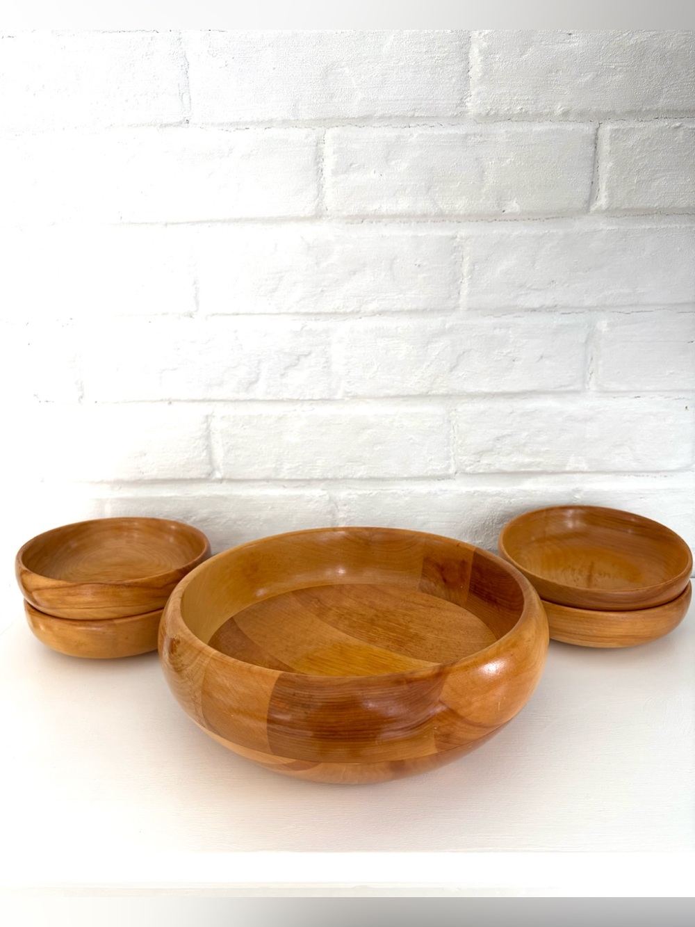Vintage Baribocraft MCM Hand-Turned Wood Salad Serving Set 5-Piece Canadian